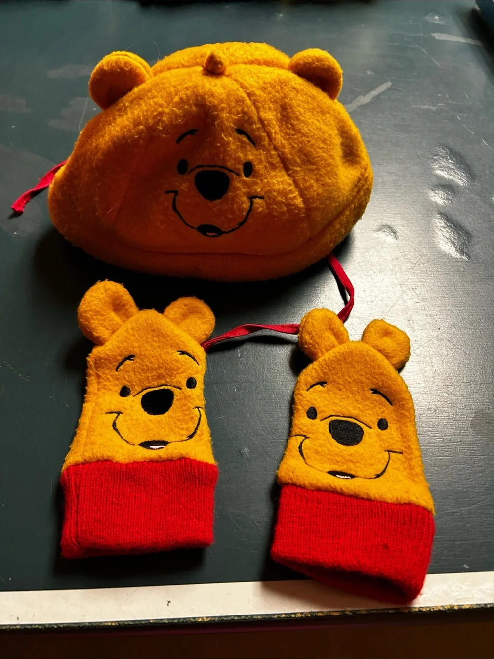 Disney Yellow Plush Pooh Bucket Hat with Matching Mittens